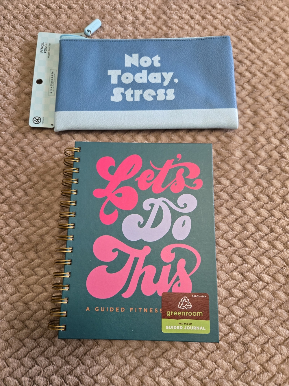 Greenroom Guided Fitness Journal + Not Today Stress Pencil Pouch NWT